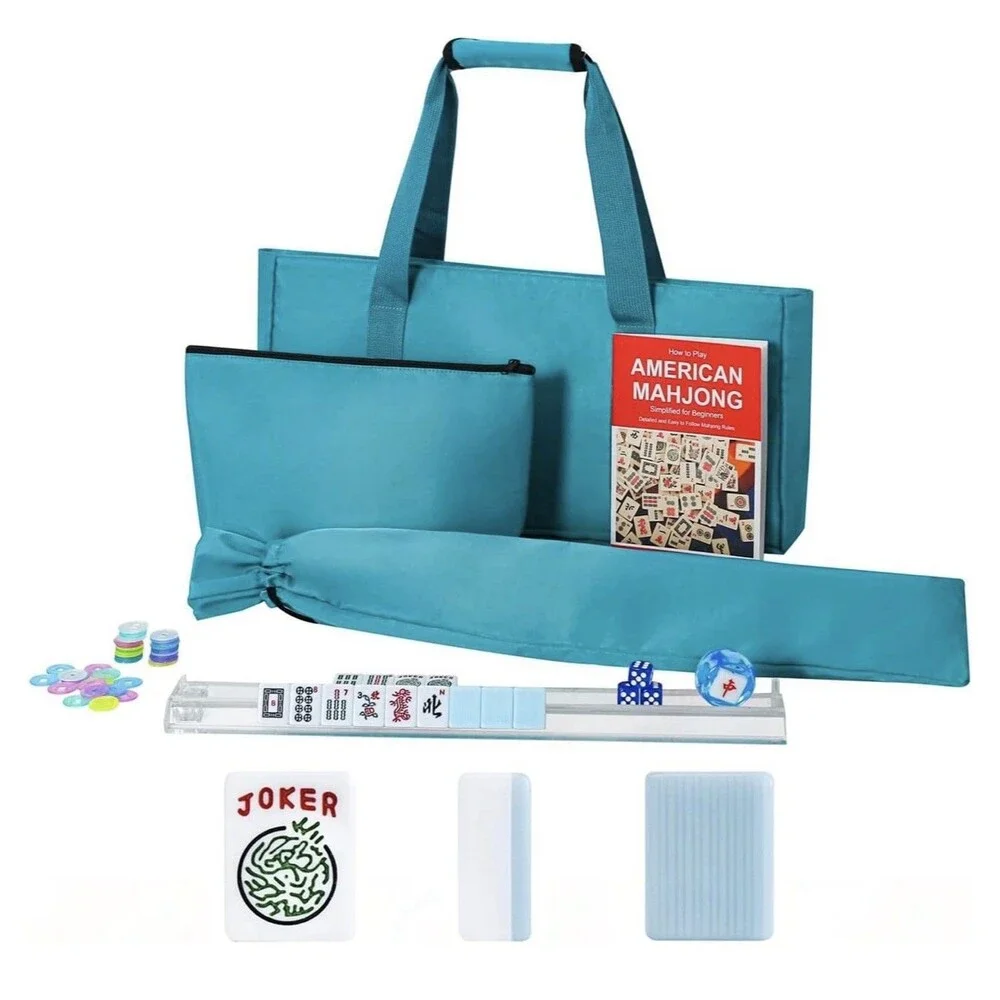 Complete American Mahjong Set with 166 Blue Tiles and Stylish Carrying Bag